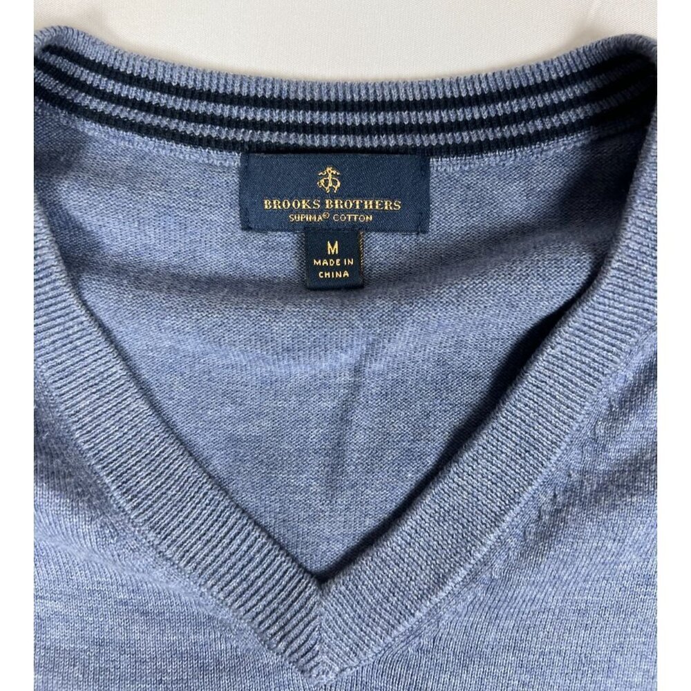 Brooks Brothers Men M Blue Supima Cotton V-Neck Sweater Quiet Luxury - Picture 3 of 8